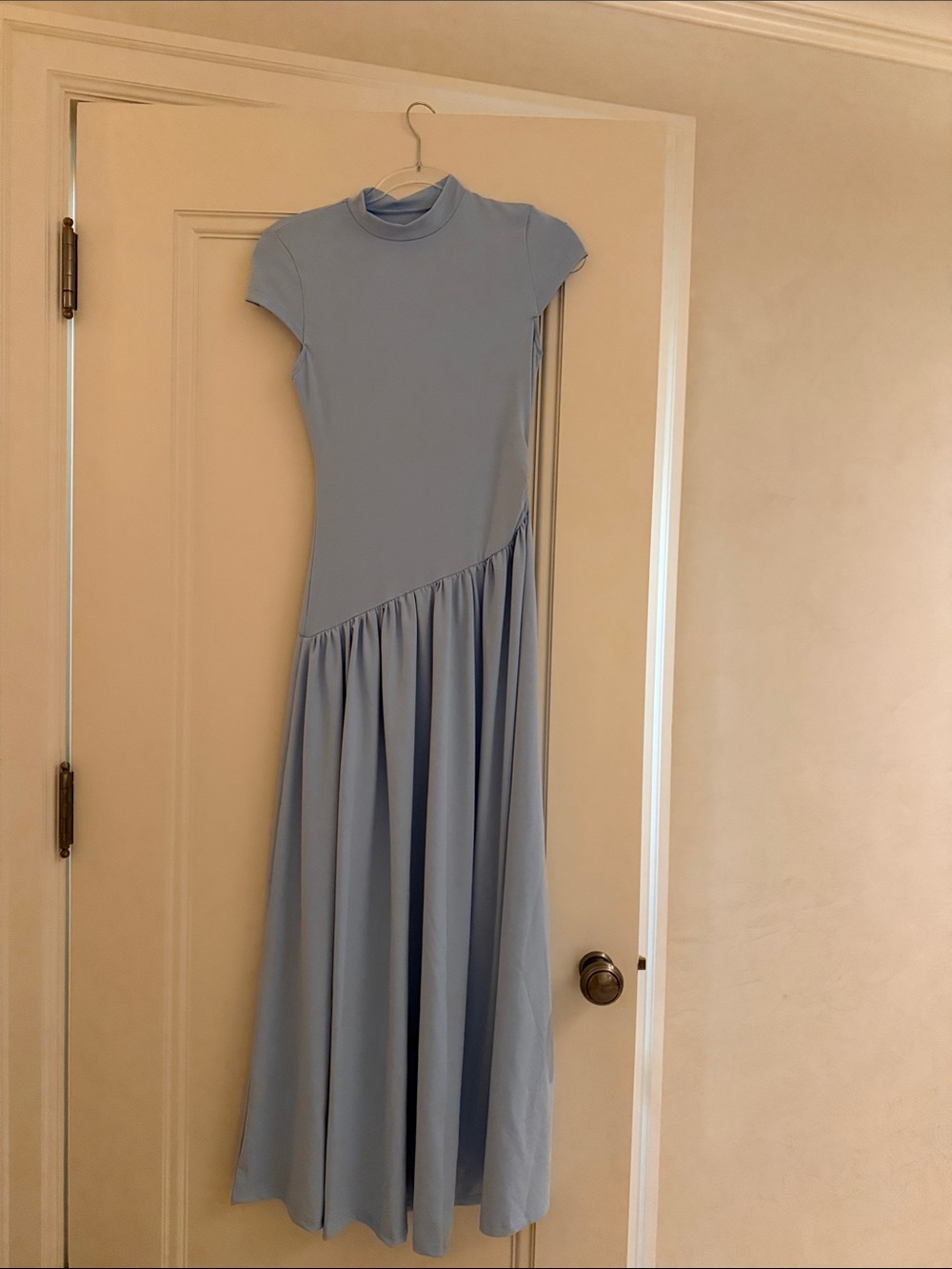Elegant Light Blue Maxi Dress with High Neck